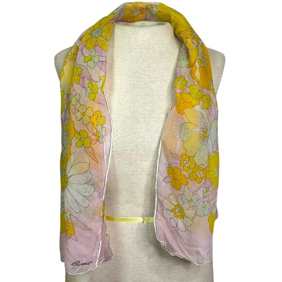 Vintage Burmel Chiffon Pastel Floral Rolled Edges Scarf - Picture 2 of 4